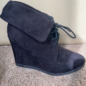 Black, velvet wedge boots. Target. Size 7.